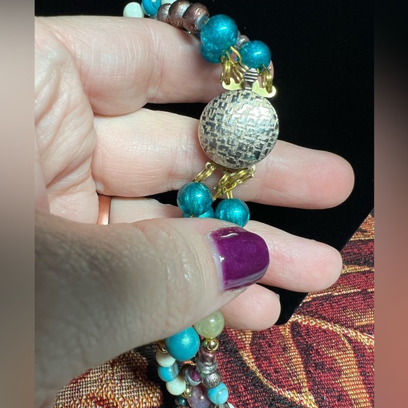 Multi Color Beaded Three Strand Necklace - Picture 5 of 6